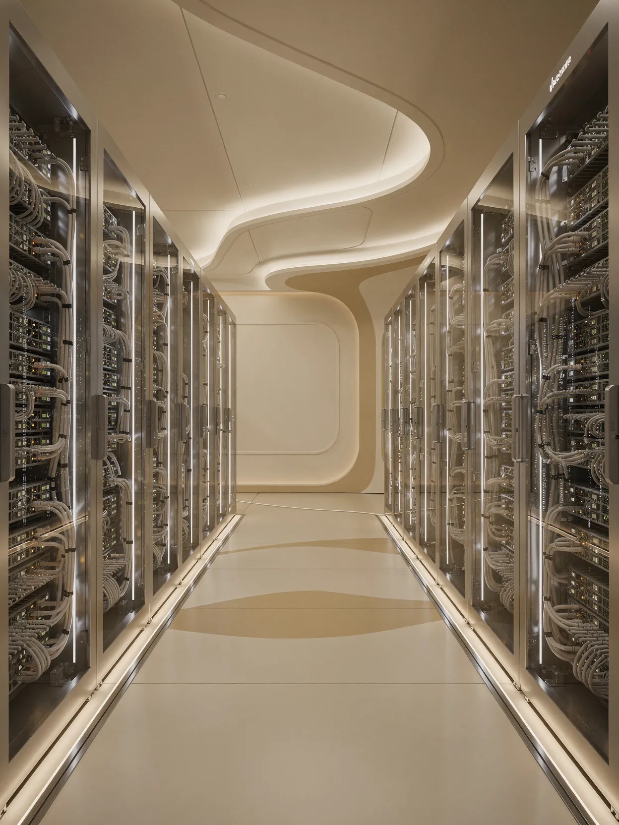 Coridor datacenter modern cu servere