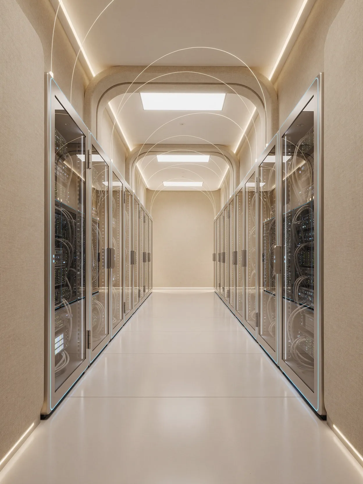 Coridor de datacenter cu rack-uri de servere