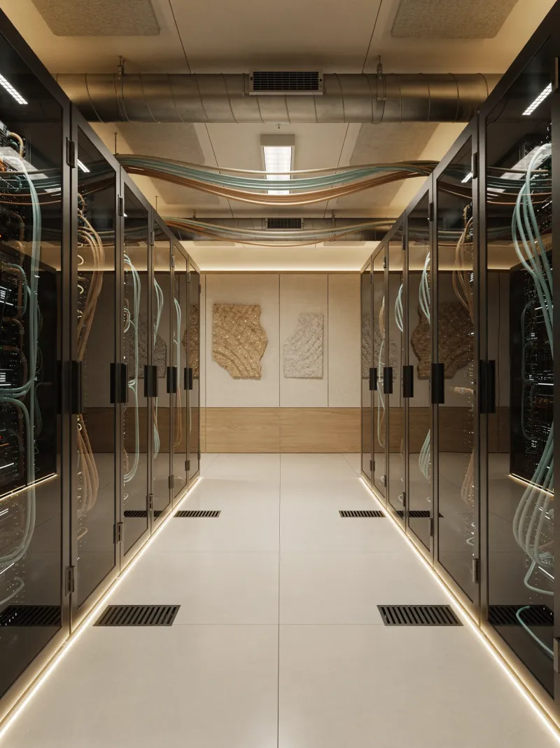 Interior server room cu rack-uri de servere