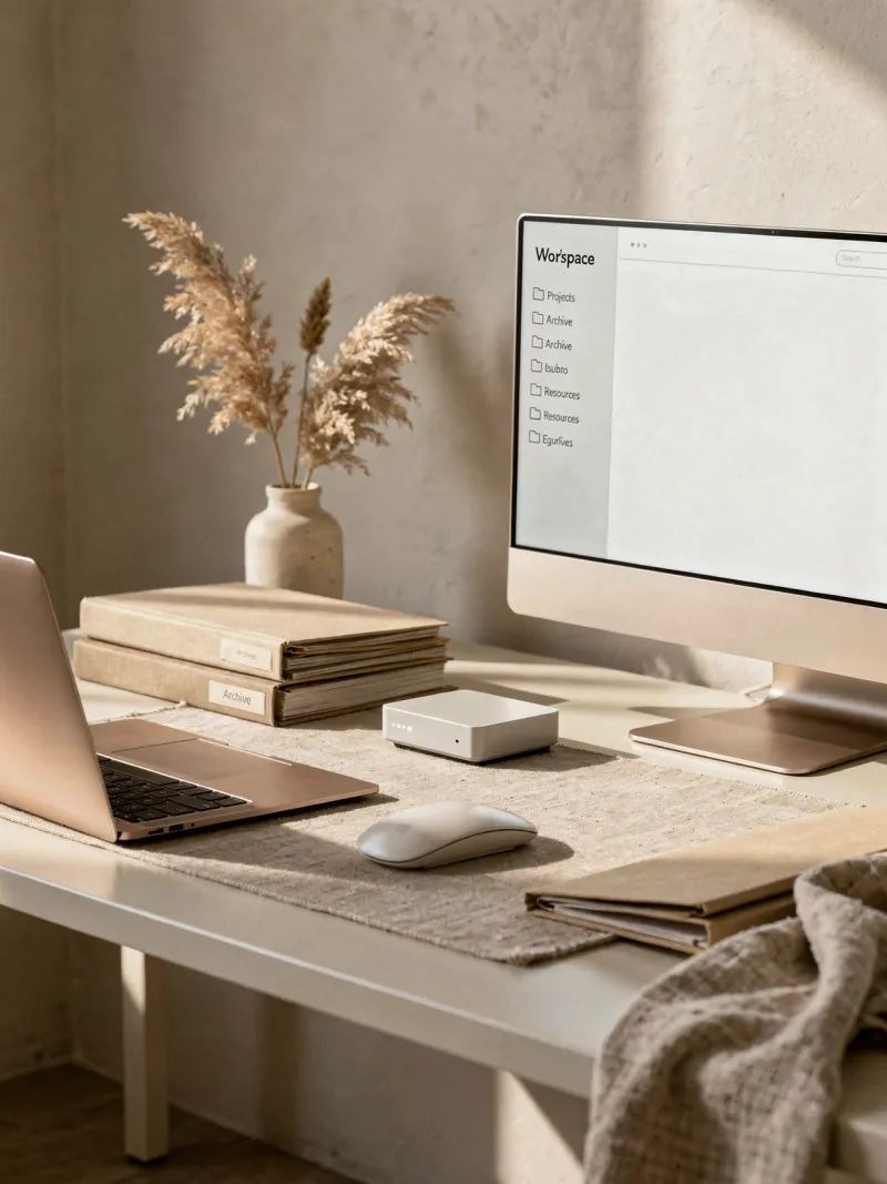 Spațiu de lucru modern cu monitor și laptop conectate